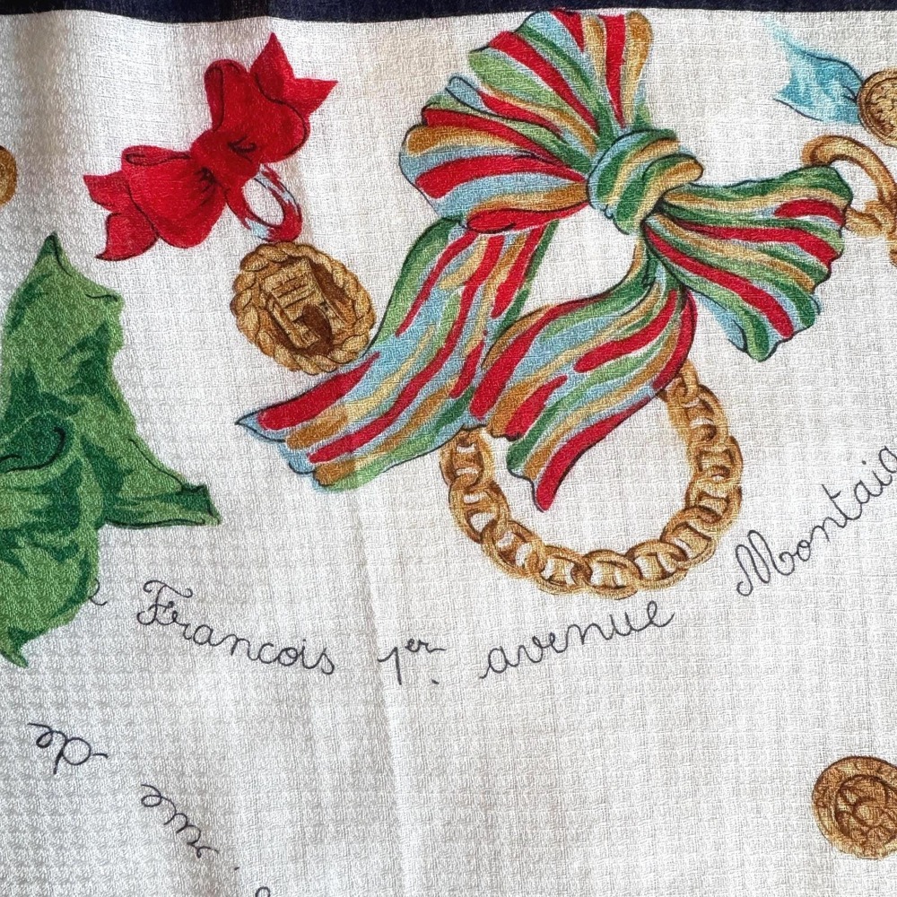 Vintage‎ Celine Paris Holiday Cotton Blend Scarf Eiffel Tower Bow Print - Picture 6 of 6